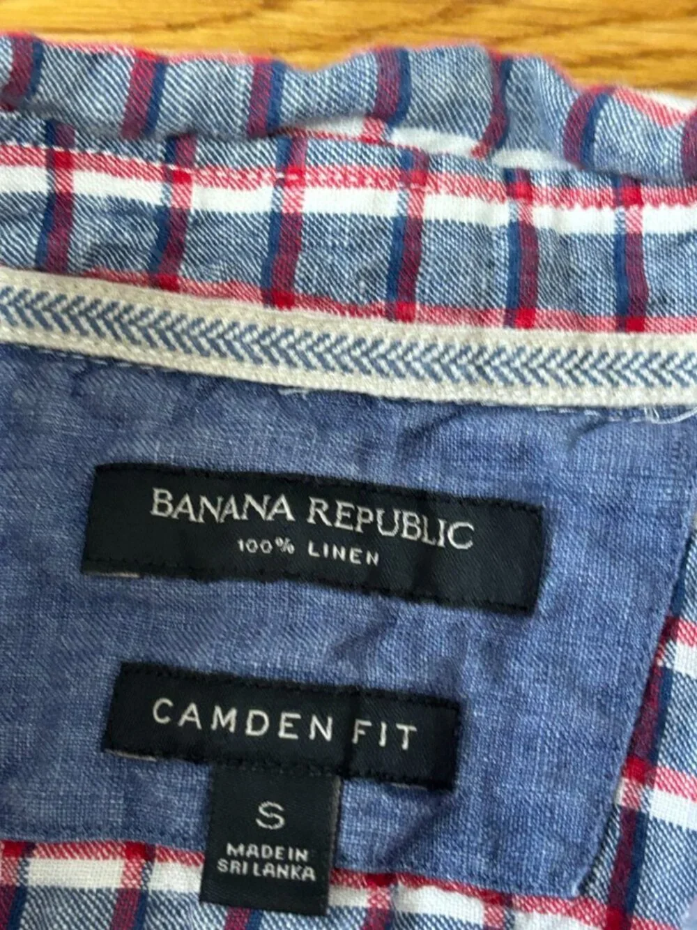 Banana Republic Mens 100% Linen Button Down Shirt Sz Small Camden Fit Blue Red